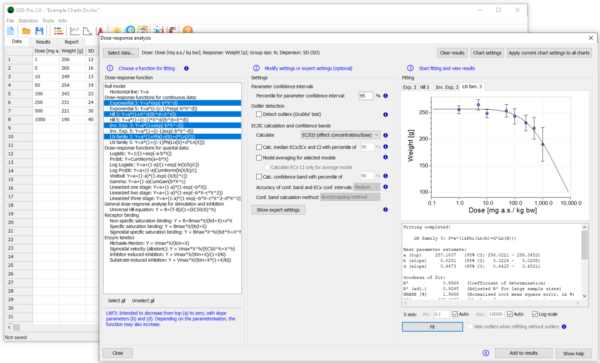 GSS - statistics software - Dose response modelling-continuous per dose group